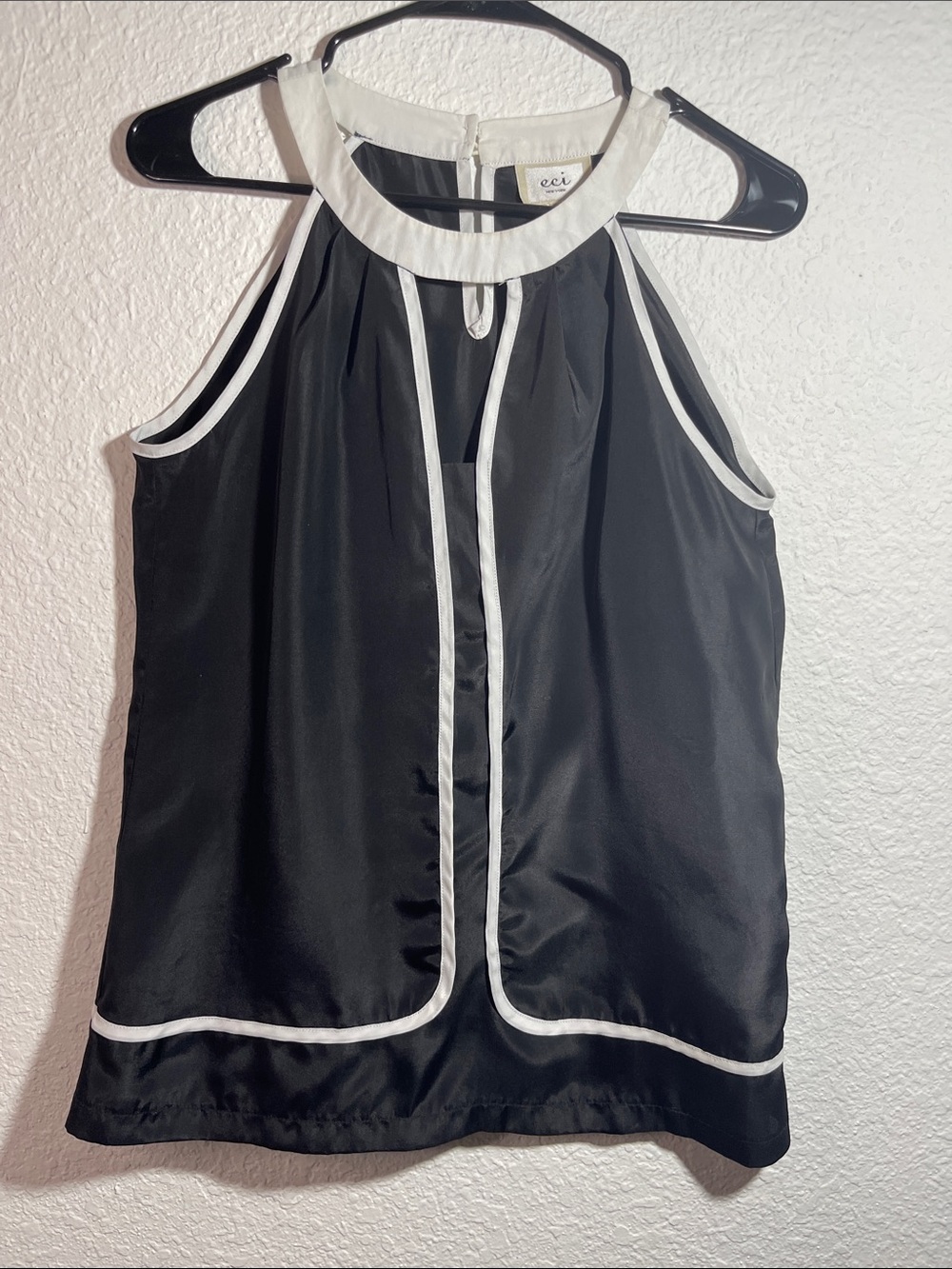 ECI Black Sleeveless Halter Top with White Piping Size S